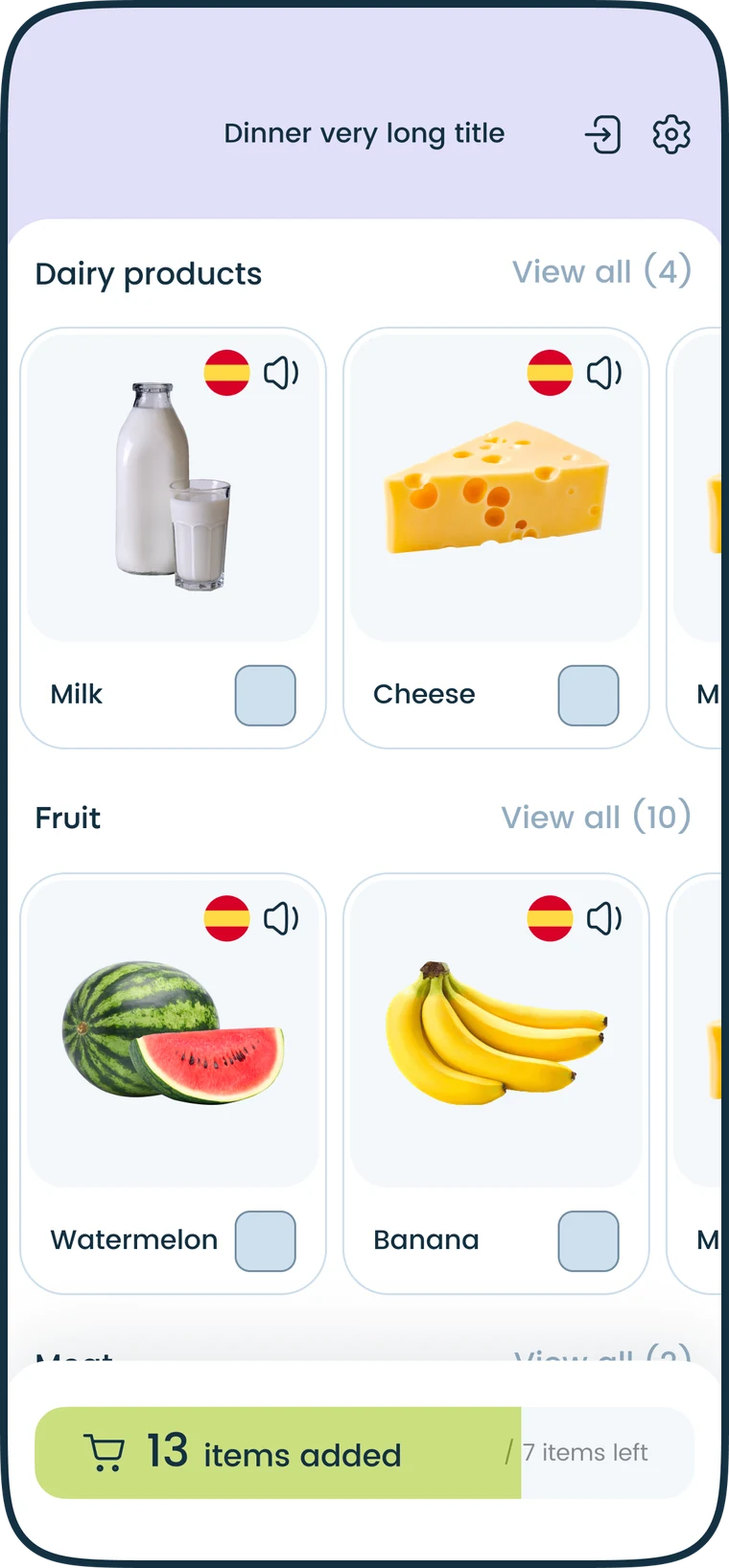 Yum Hunt kid-mode shopping screen